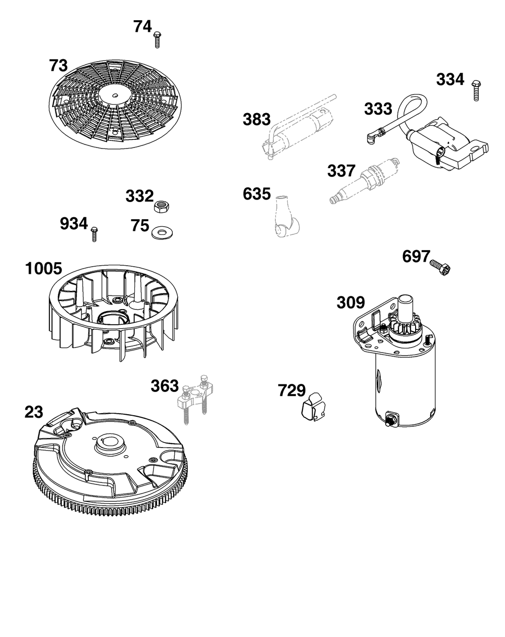 Flywheel, Ignition, And Starter Group Diagram and Parts List for 40N877-0046-B5  Briggs and Stratton Engine